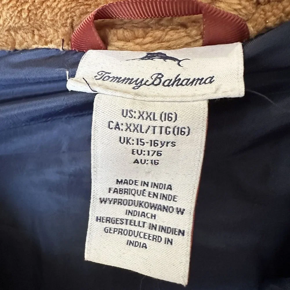 Tommy‎ Bahama Girls Fuzzy Teddy Jacket size 16 brown blue XXL teen zip pockets